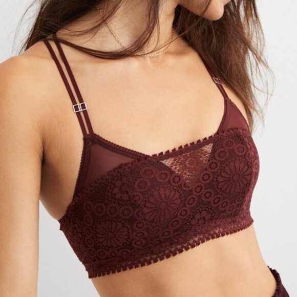 Aerie Real Power Wireless Push Up Joy Lace Bra in Royal Berry Size 32C New - Picture 3 of 11